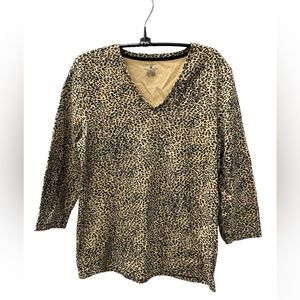 JONES NEW YORK SPORT 3/4 Sleeve Animal Print V Neck Tee Size Large